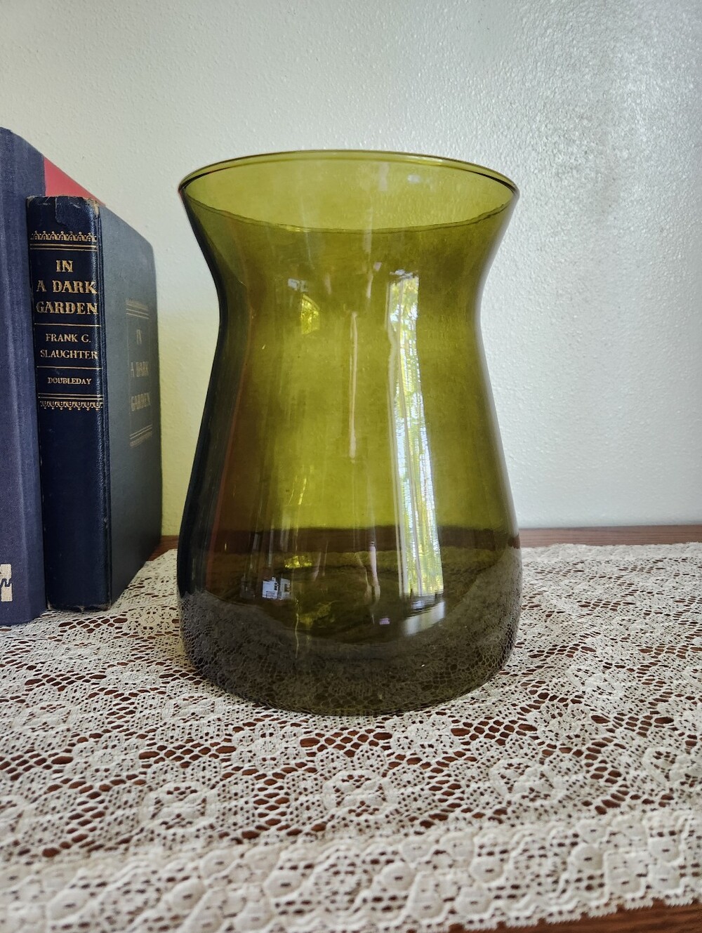 Avacado Green Vintage Glass Vase
